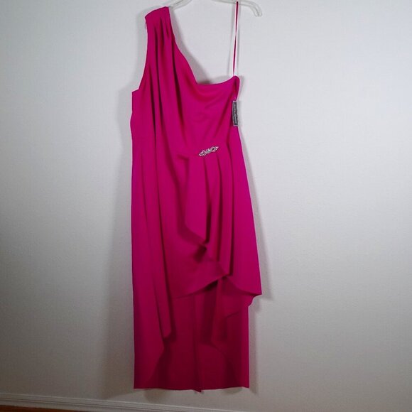 Jessica Howard One Shoulder Gown Plus Size 24W Pink Embellished Formal  Hi-Low